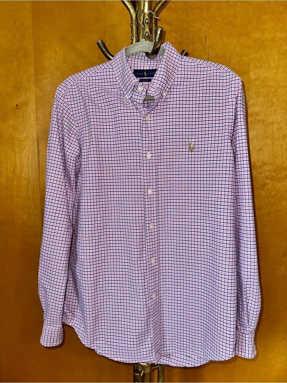Ralph Lauren Pink and Blue Checked Button-Down Shirt - Men